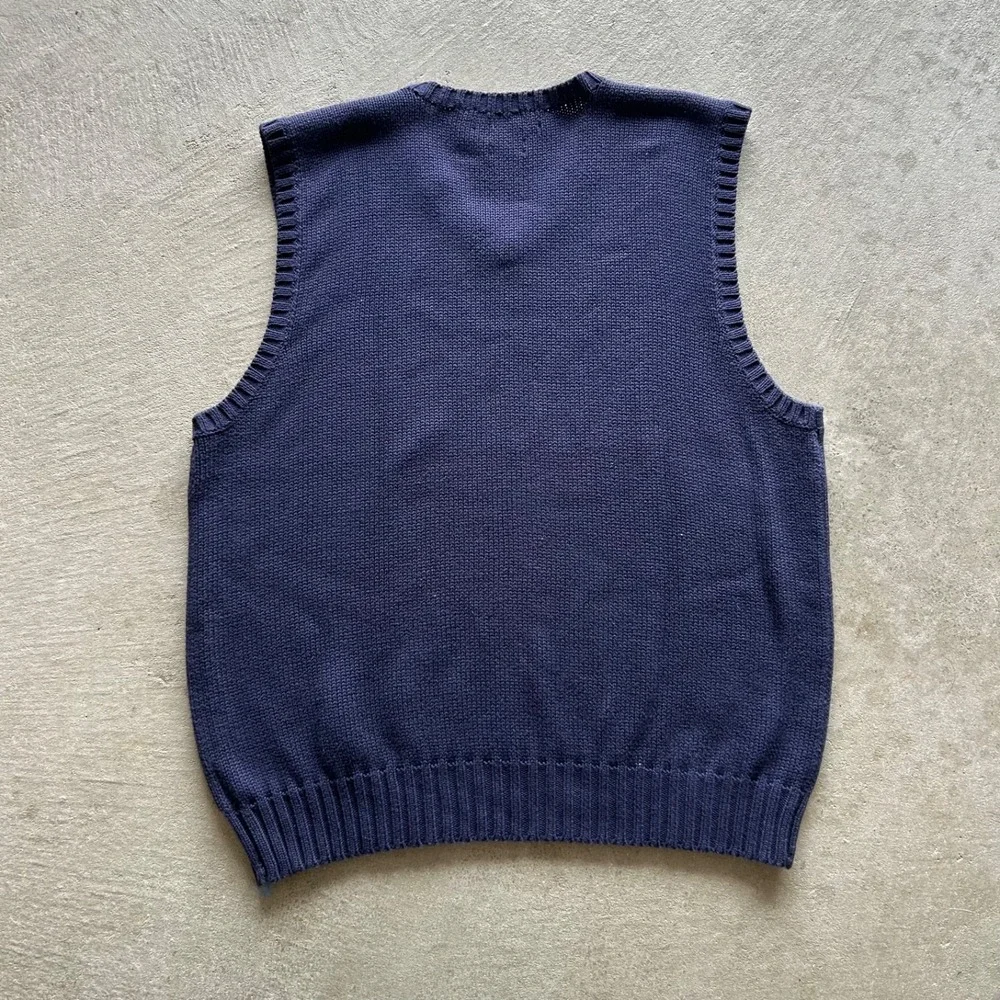 Vintage 90s Polo Ralph Lauren Sweater Vest Size Large Navy Blue Pullover Cotton‎